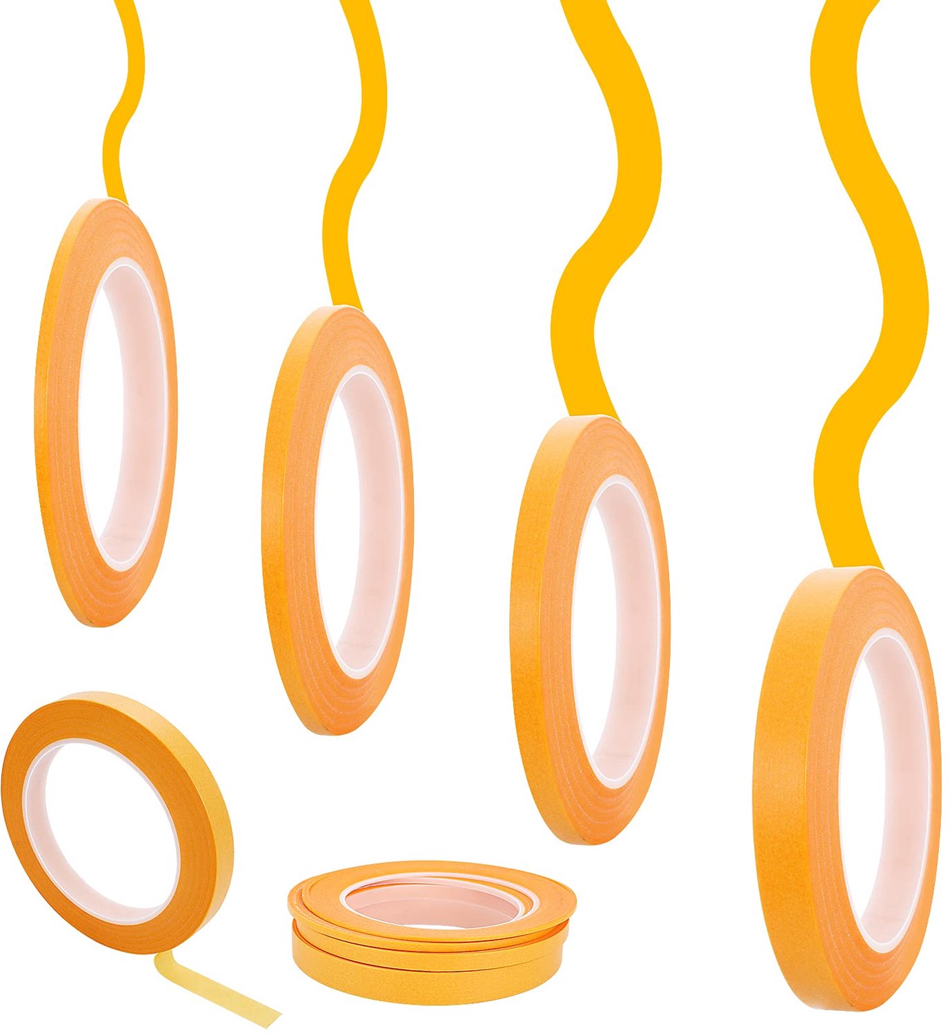 Afplaktape Fijne Lijn - 4 Rollen - 1/16, 1/8, 1/4 en 1/2 Inch Breed - 52 Yard - Gele Maskerende Tape - Voor Doe-het-zelf en Auto Verf - Maskingtape