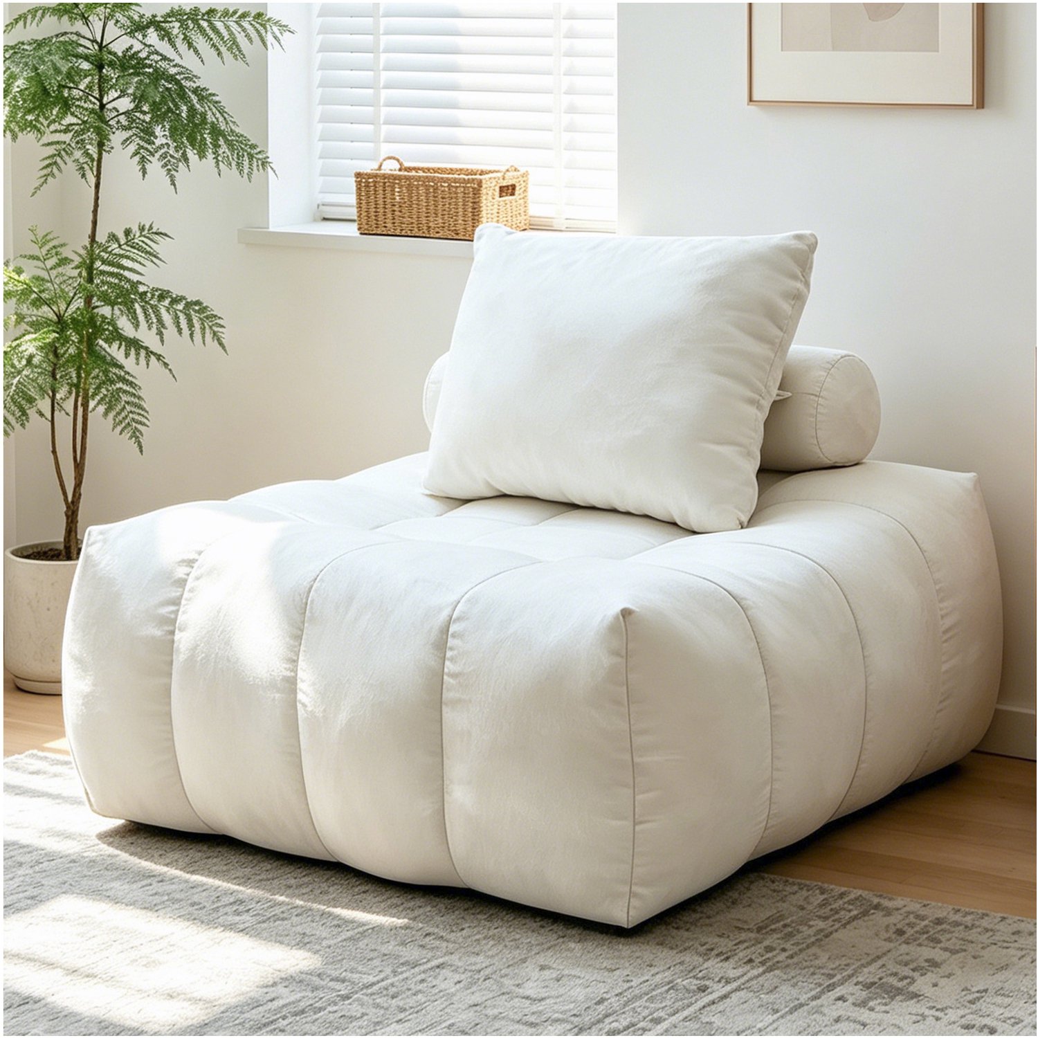 MEUNIQ Witte zitzak als loungestoel met rugleuning en schuimvulling – 89 x 86 x 42 cm – zachte zitplek voor woonkamer of slaapkamer