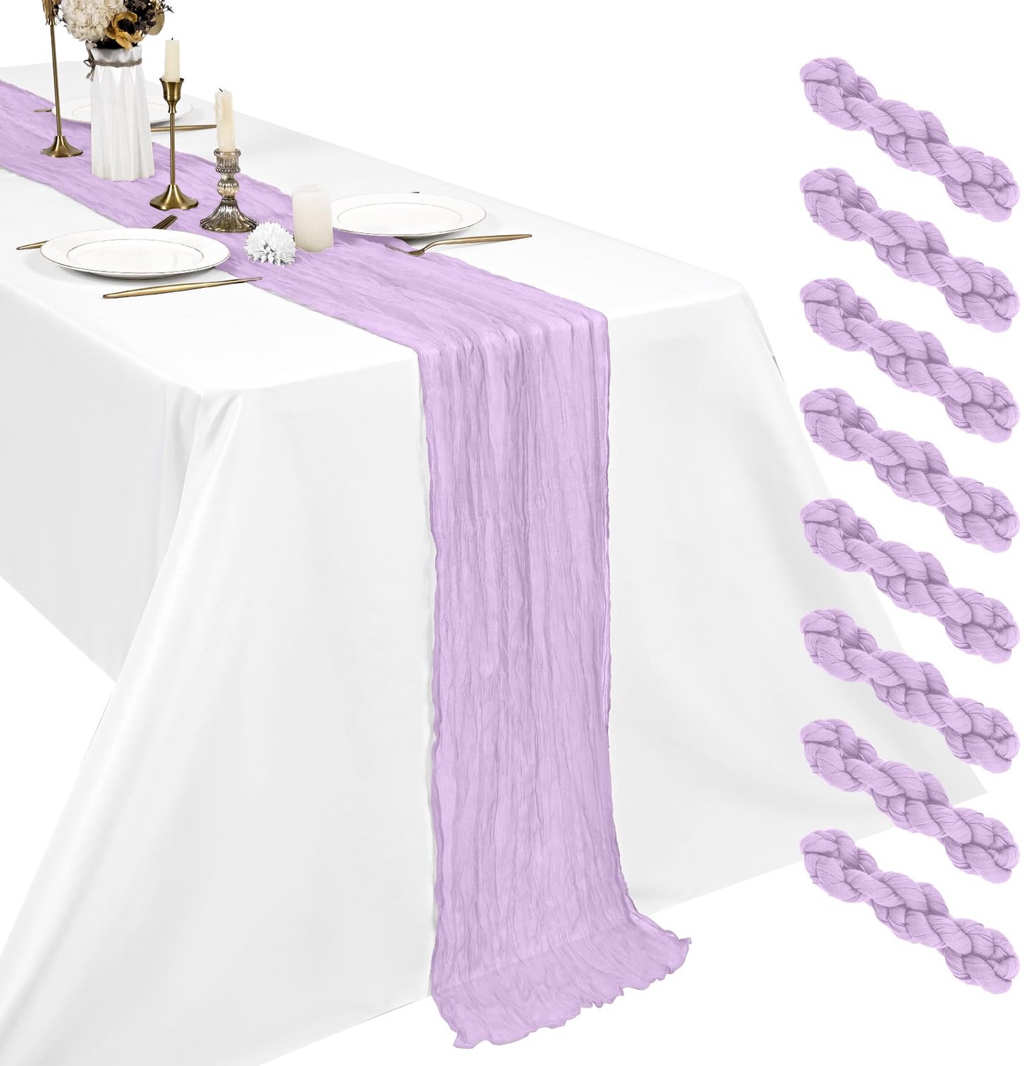 Set van 8 kaasdoeken, Tafel runners, Lavendel, 45 x 275 cm