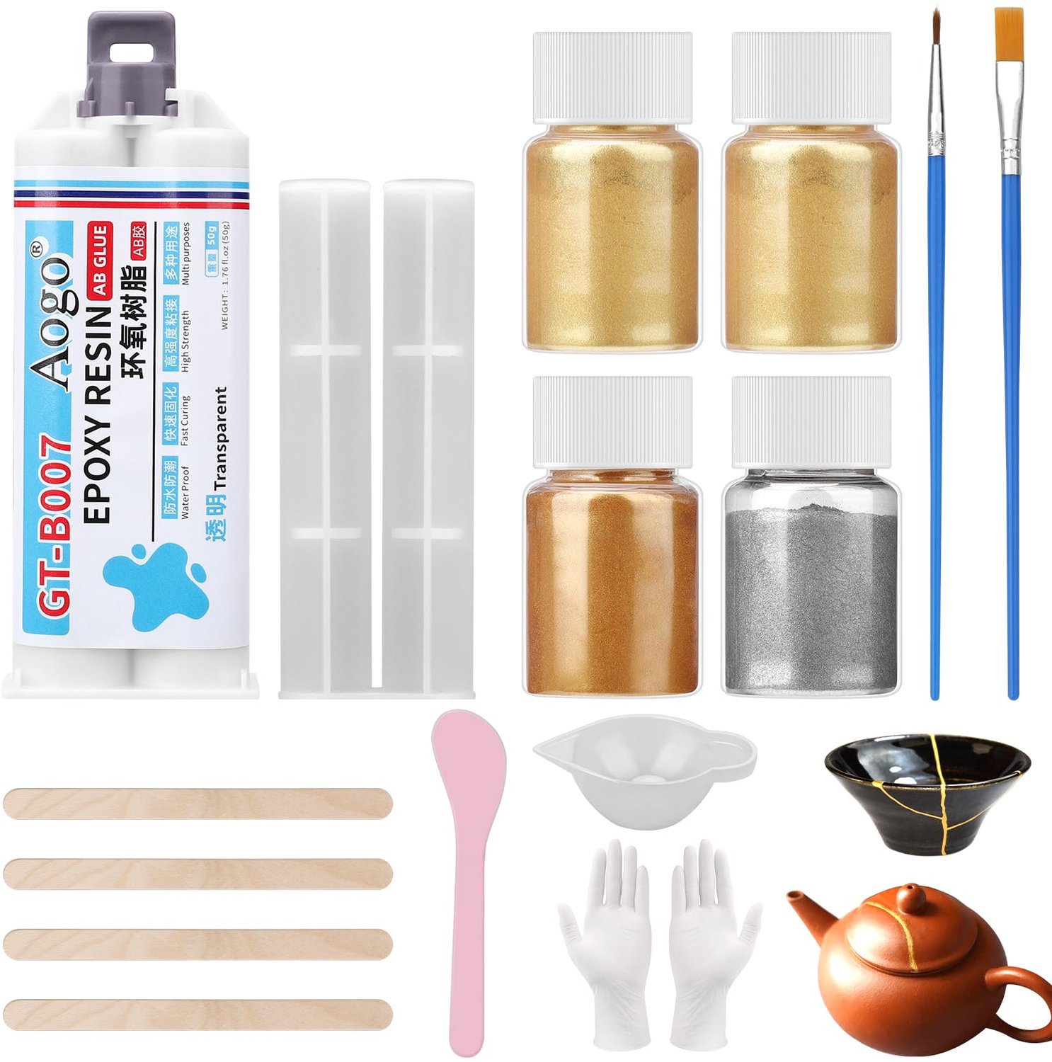 Reparatieset Kintsugi - Gouden Porseleinlijm - Keramiek/Glas - Handwerk - Perfect voor Beginners - Artistieke Meesterwerken - Keramiekreparatie