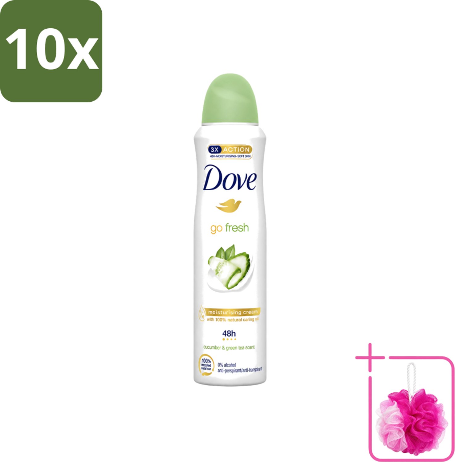 10 x Dove - Deodorant - Go Fresh Cucumber & Green Tea - Frisse en kalmerende geur - 150 ml - Bulkverpakking - Cucumber & Green Tea Deodorant Spray - Douchemop - Frisheid