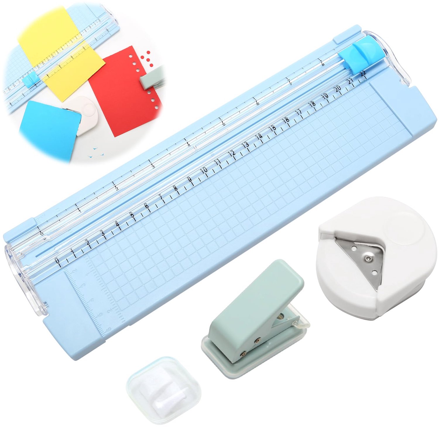 Set van 3 Handmatige Papercutters met Vervangmes en Gatenpons