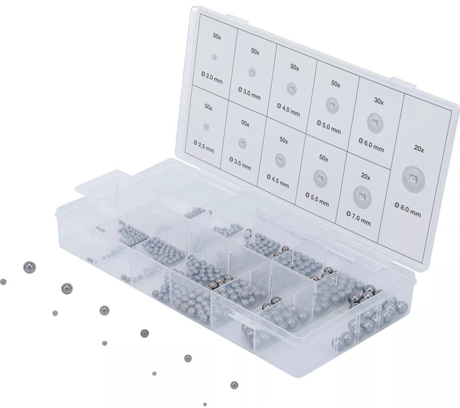 Set van 470 Stalen Kugels - Diverse Maten van Ø 2 tot 8 mm