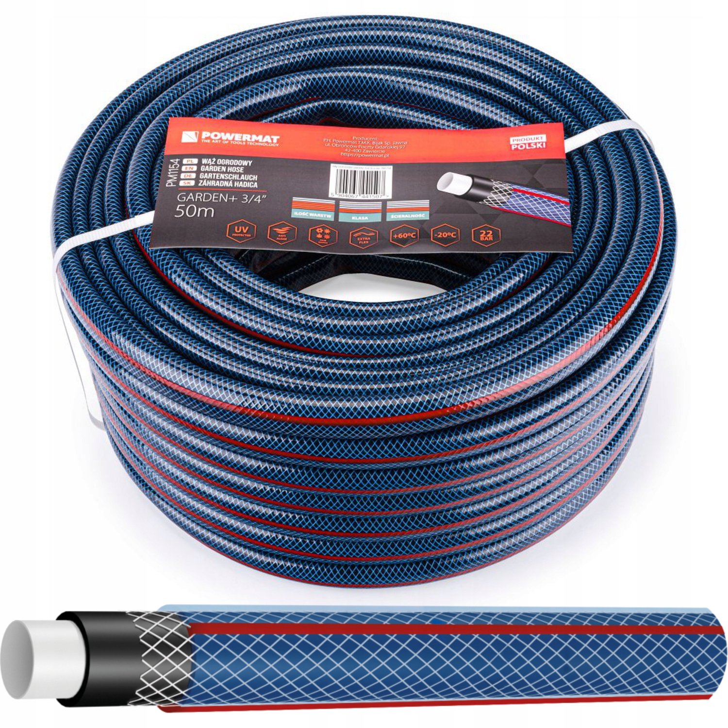 4-laags Rubberen Tuinslang 3/4" 50m - 20 Bar Werkdruk