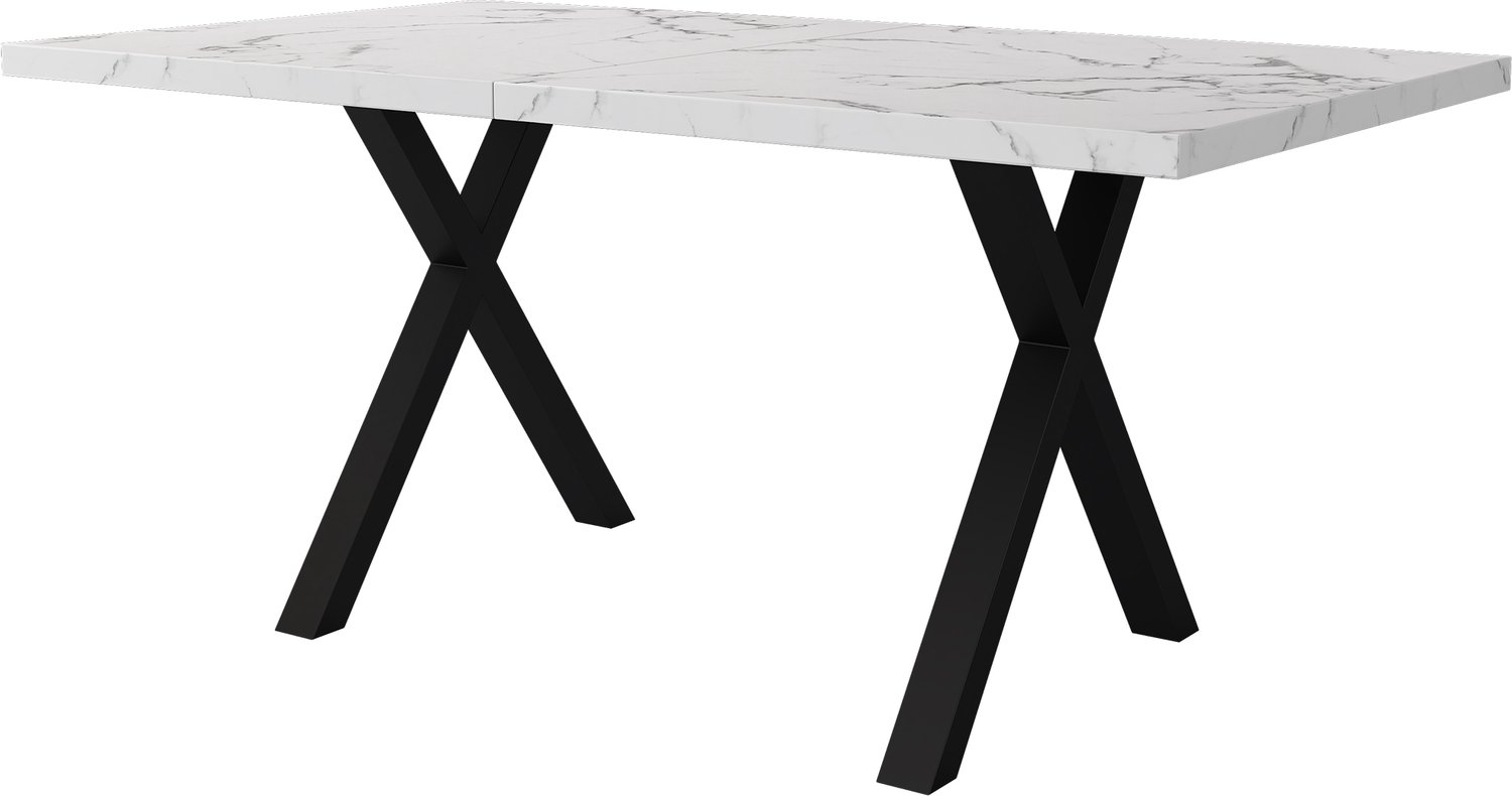 SONNENH Eettafel - Marmerlook met gekruiste poten - 140 x 80 x 76 cm - Wit/zwart