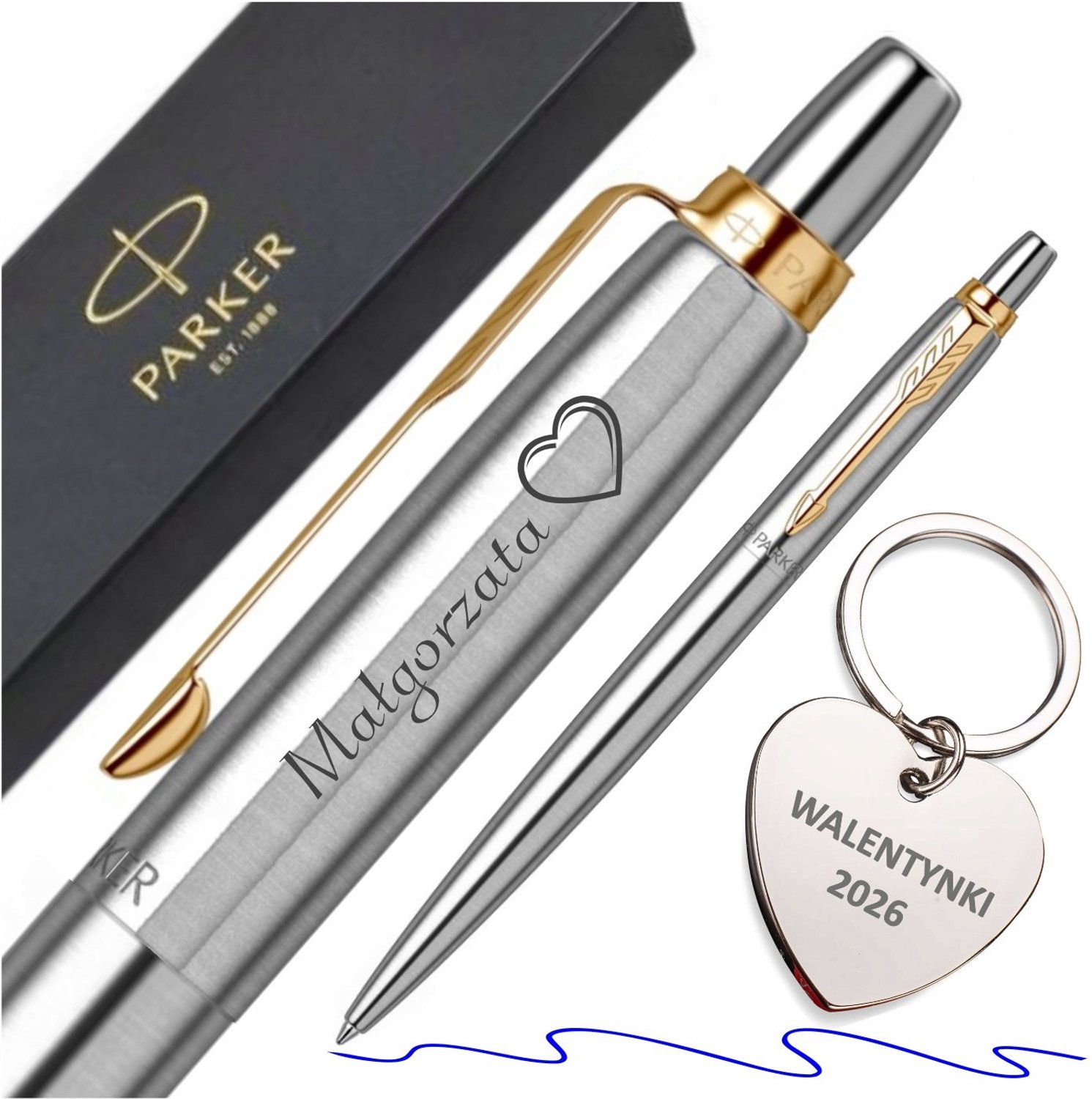 Parker Jotter Ballpoint Pen met Gouden Clip & Hart Sleutelhanger