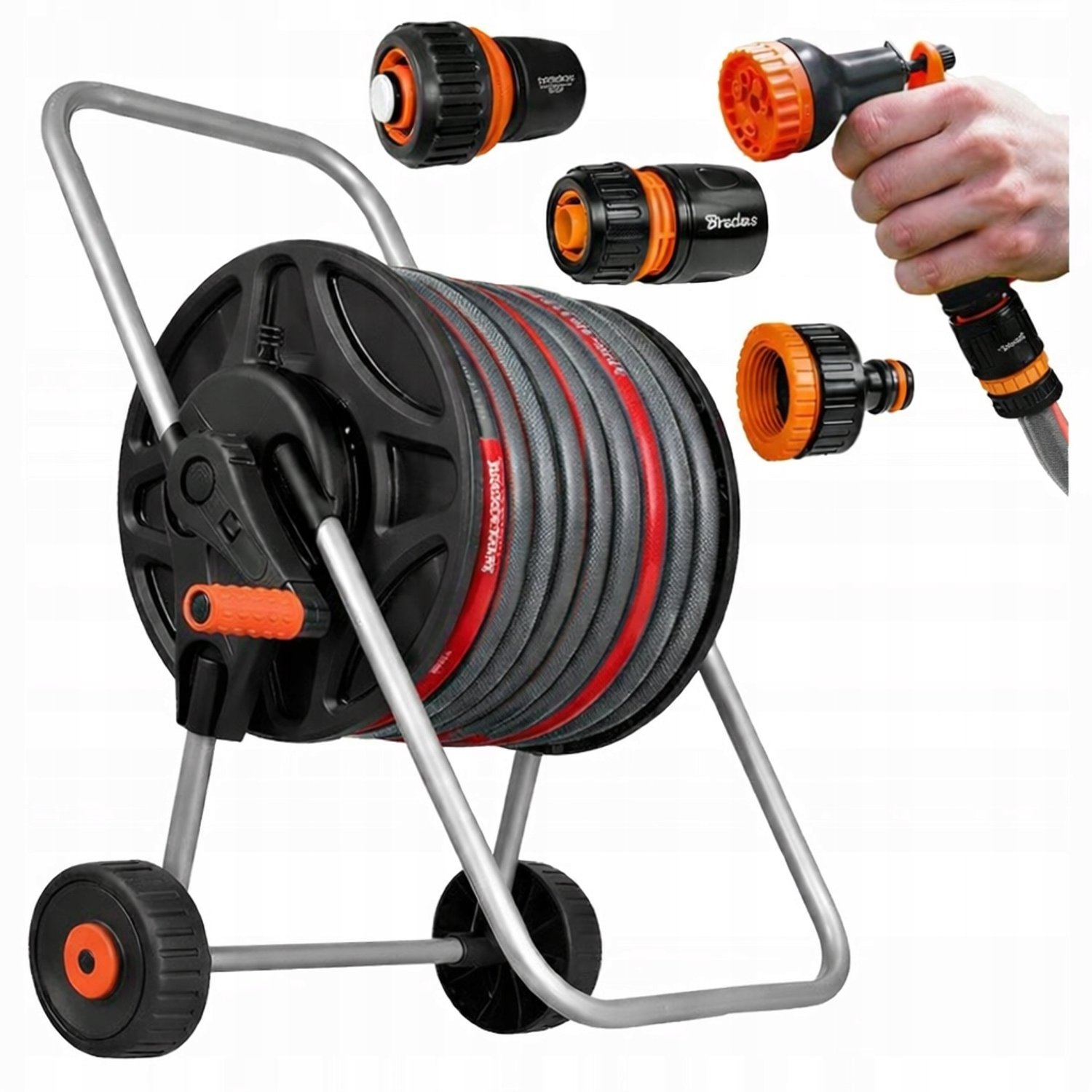 Merkloos Tuinslang Set met Kar, 20m, 1/2 inch, Sproeikop