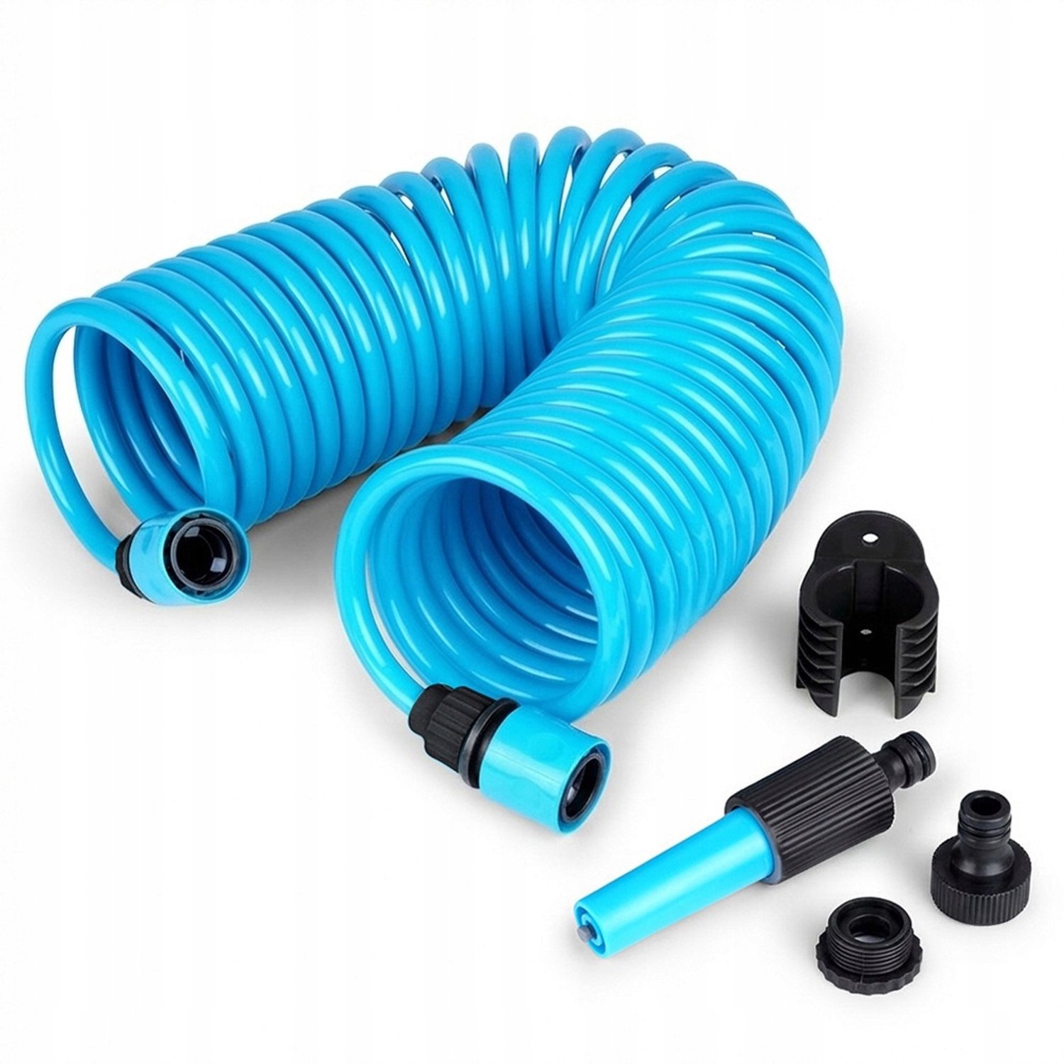 Merkloze Spiral Tuinslang 10m Blauw met Sproeier en Houder