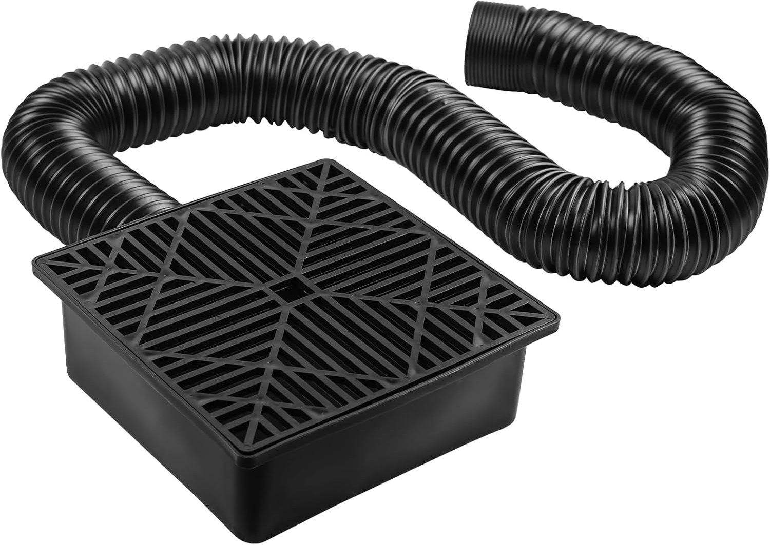 SnelShoppen - 23cm Drain Kit voor Regenafvoer met 1.55m Uittrekbare Slang, 23x23cm Vangbak en Niet-Burrowing Afvoeradapter voor Tuin en Buiten