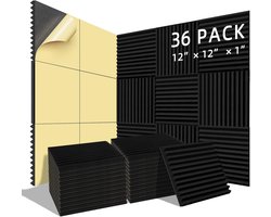 WELSTIK 30x30x30cm Acoustic Foam Panels Soundproof Tape Panels Black Studio Foam for Wall Ceiling - ShopVlot
