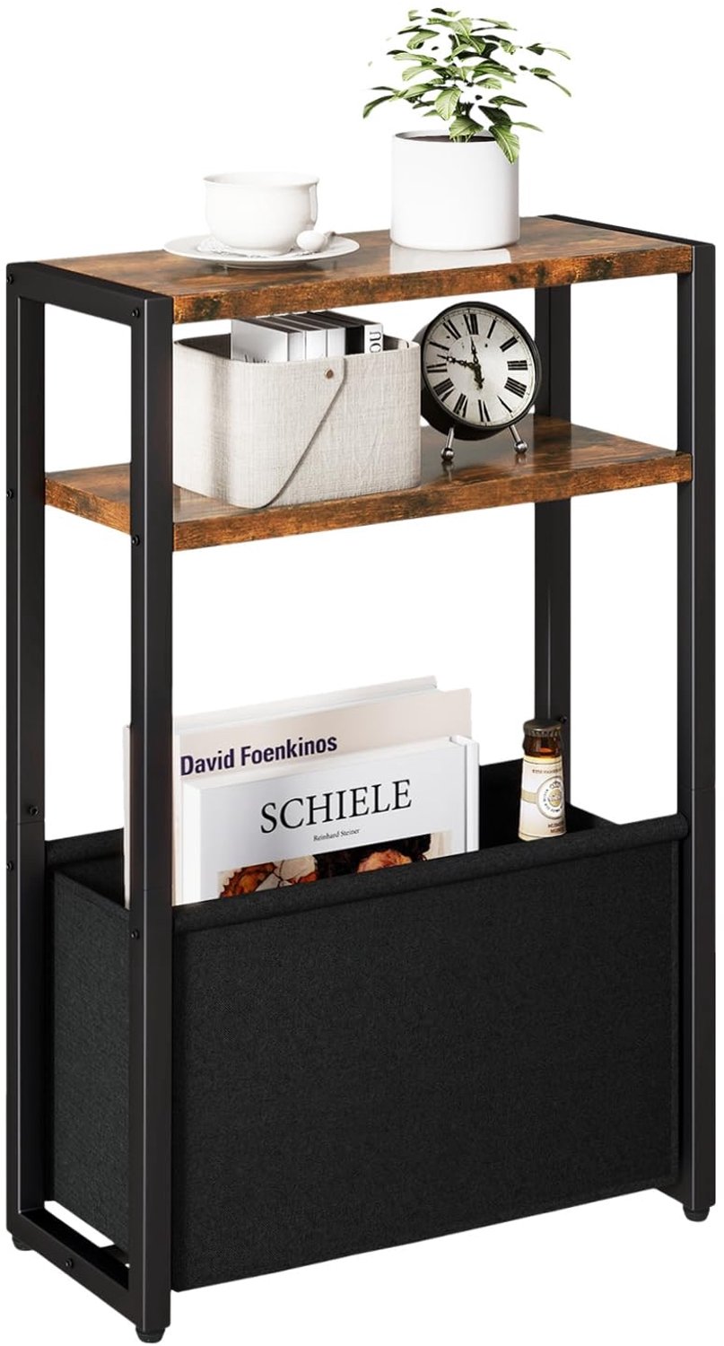 Bijzettafel - 43 x 18,5 x 65 cm - Met stoffen mand