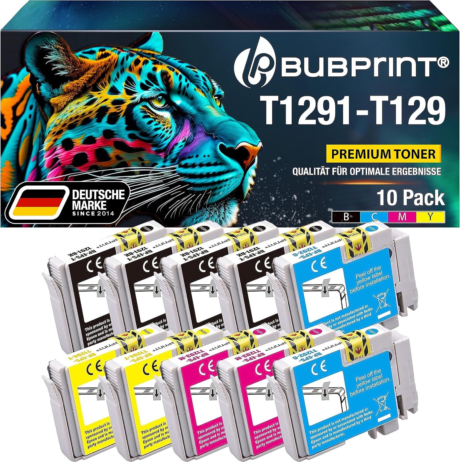 Bubprint 10 Cartridges Compatible with Epson T1291 T1292 T1293 T1294 - ShopVlot