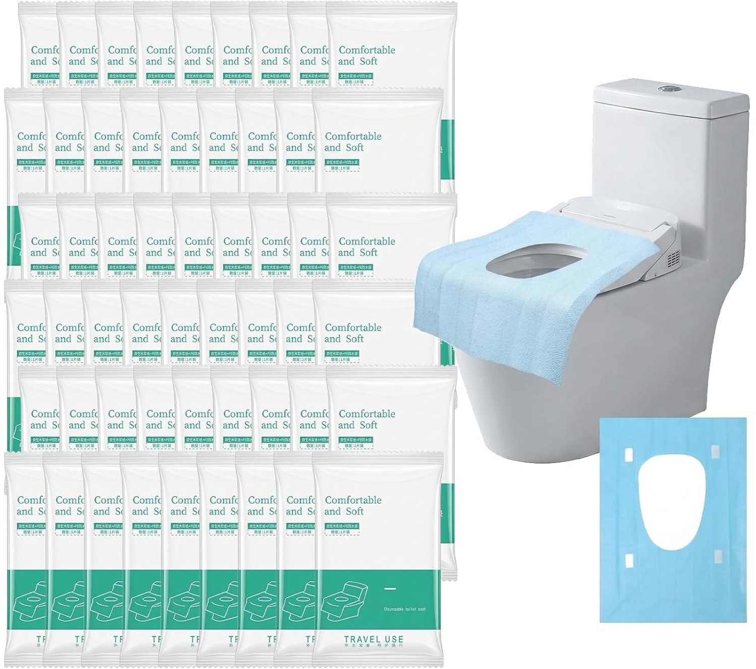 Complete Set van 40 Stuks Toiletbril Covers voor Reizen, Openbare Toiletten en Kamperen (60x40cm) - Hygiënisch en Praktisch