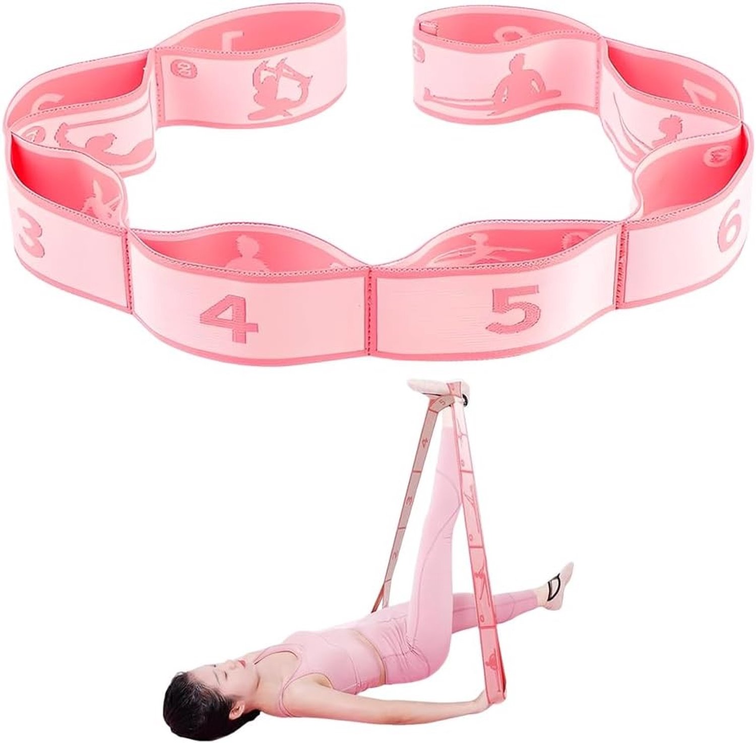 Yoga stretchband met 8 lussen - Elastische fitnessband voor rekken, pilates, dans en gymnastiek