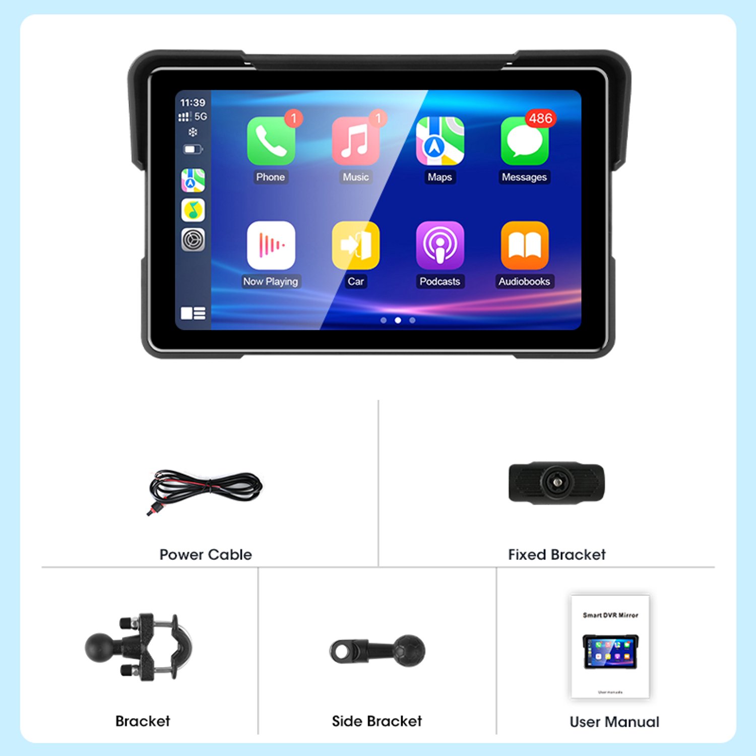 Navigatie - Motornavigatie - GPS Display - 7 Inch Carplay - Draadloos Android Auto - Glas en Kunststof - Resolutie 1600x600 - IPX7 Waterdicht - Geheugen tot 256 GB - Voor Motorfiets en Scooter