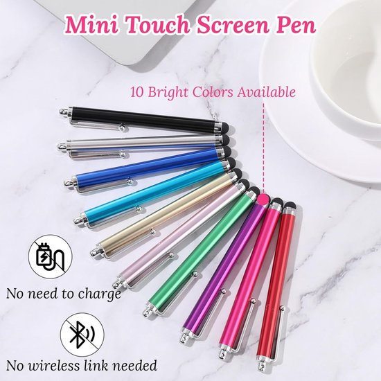 Styluspen 10 Stuks - Universele Touchpen - Aluminiumlegering - Gemengde Kleur - 11 x 1,3 cm - Ideaal voor Tekenen en Notities — afbeelding 2