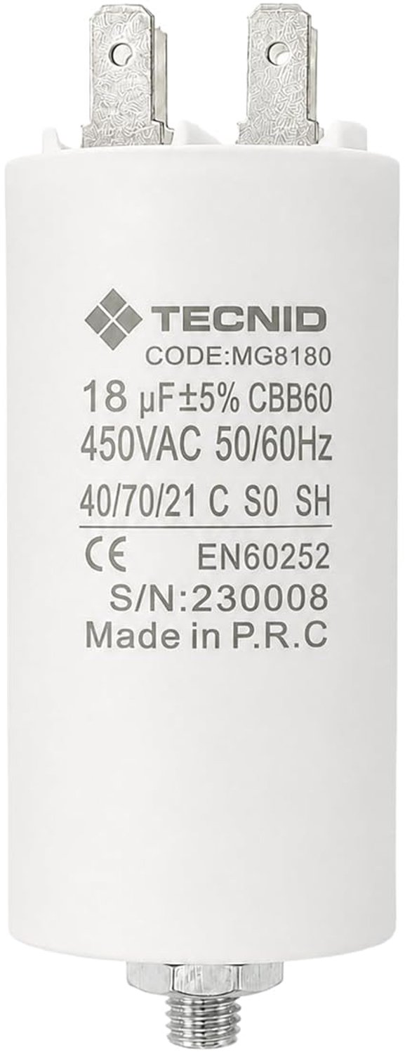 Permanente condensator 18 µF - 40x70 mm - 450 V - geschikt voor elektromotoren - Vemera