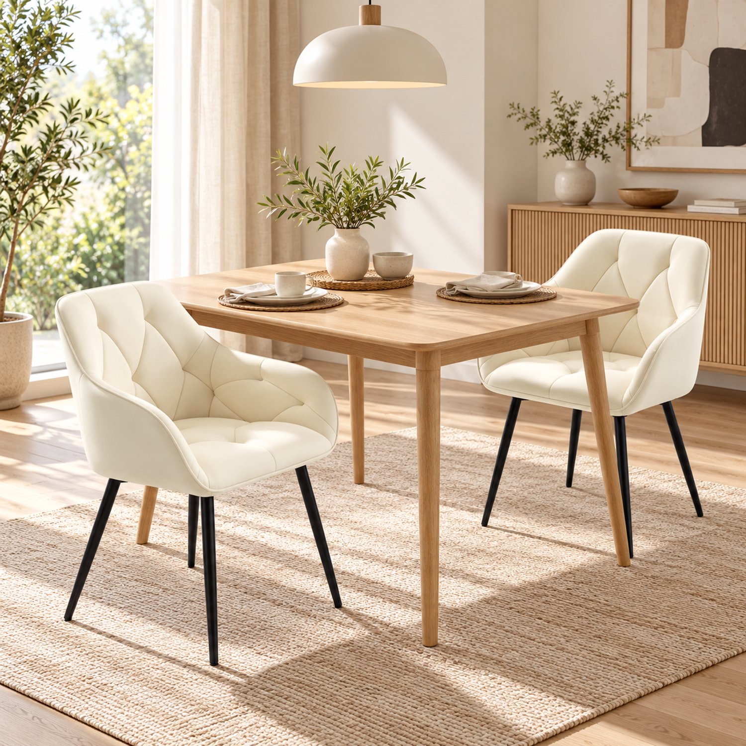OKWISH Eetkamerstoel - Set Van 2 - Crème - Velvet - Met Armleuningen En Ergonomische Rugleuning Cream