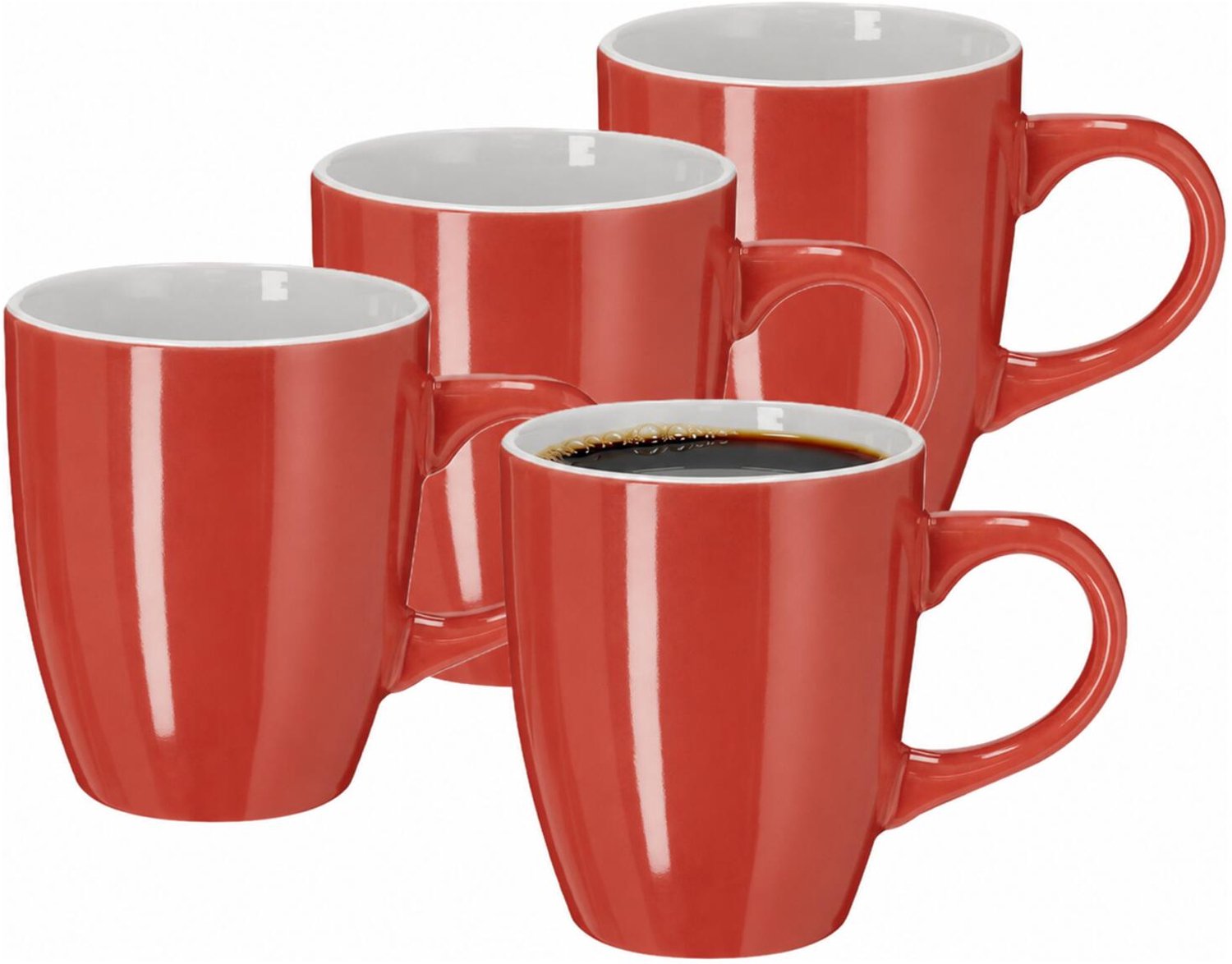 Bellatio Design Koffiekopjes Dutch Glaze - 4x stuks - Keramiek - rood - 350 ml - 8 x 10 cm - mokken - bekers