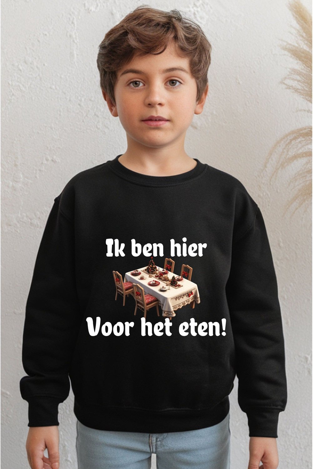 Ik Ben Hier Voor Het Eten Kersttrui Kinderen - Jongens Meisjes - Gedekte Kersttafel - Kerst Cadeau - Foute Kersttrui Kind - Maat 98/104 (3-4 jaar)