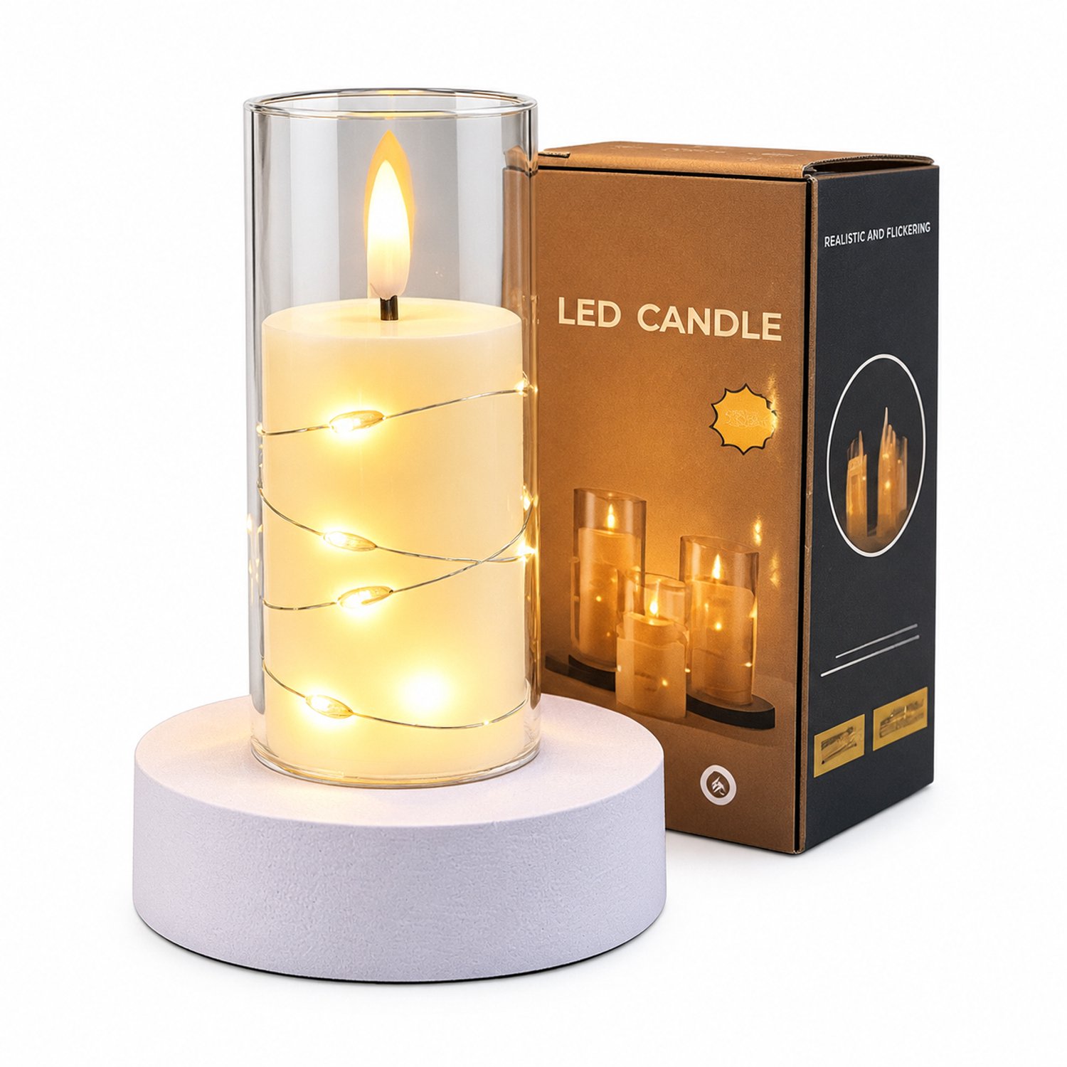 SWGOTA led kaarsen met lichtsnoer - 5,5 x 12,5 cm, warm vlameffect, inclusief batterij, in doos Bruin