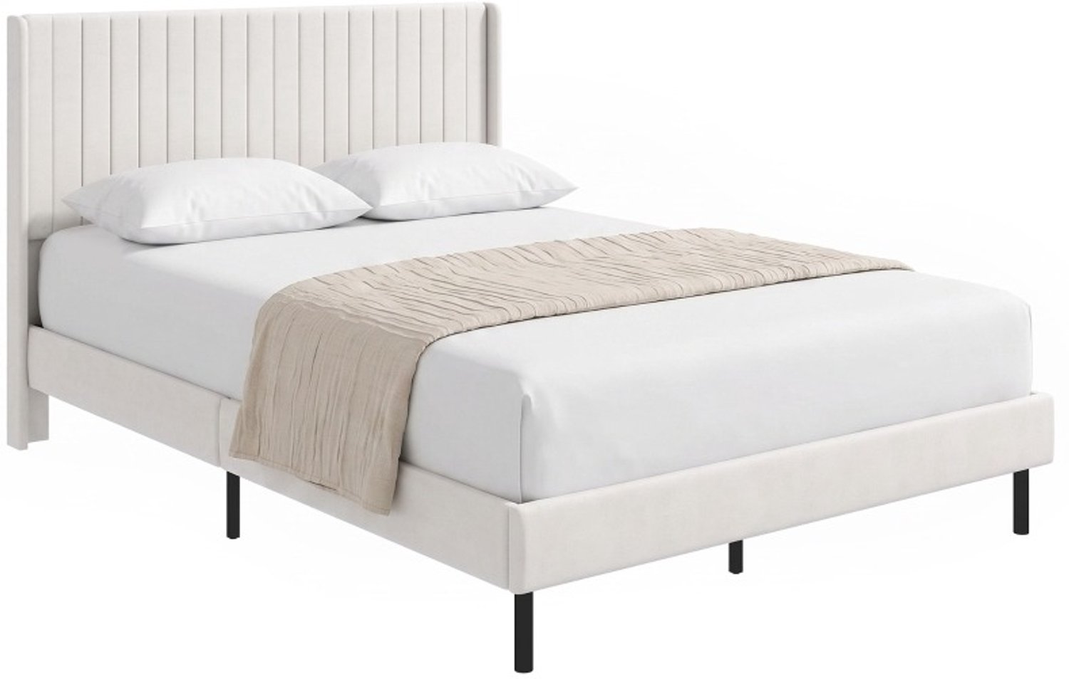 REDOM Gestoffeerd bedframe 140x200 cm - Verstelbaar hoofdeinde en 12 latten - Beige