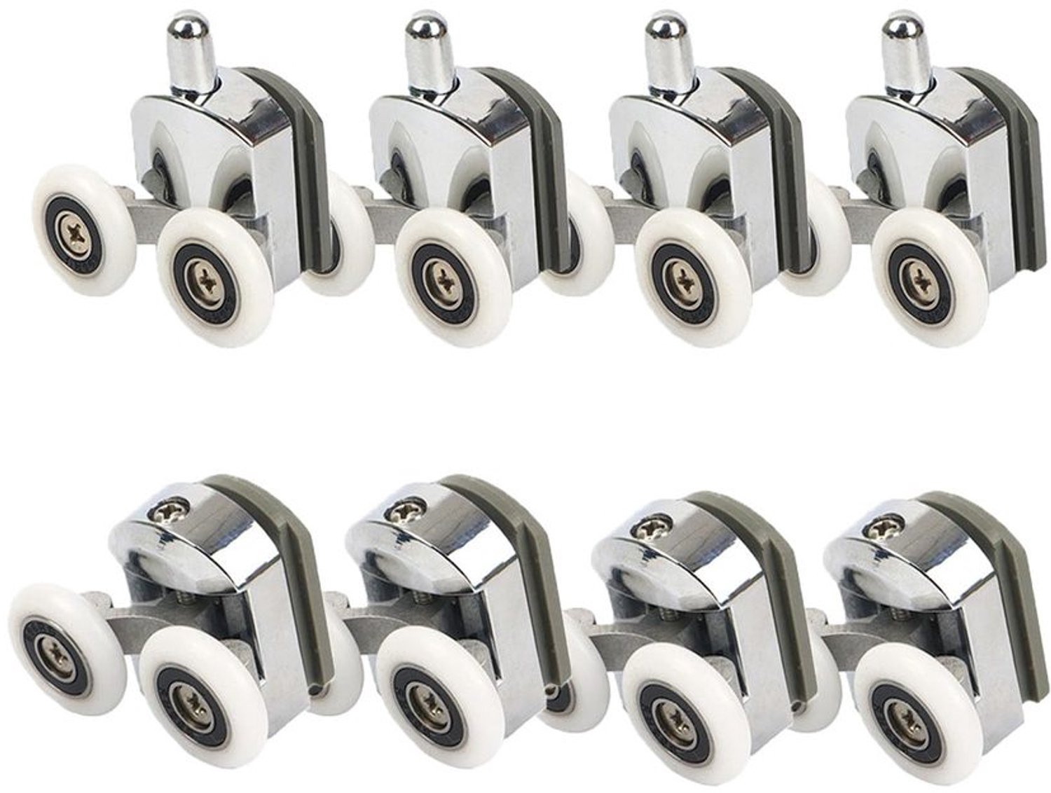 Douchedeurwielen 23 mm - 8 Stuks - Aluminiumlegering - Stelschroef - Geluidsloos - Sterke ondersteuning - Douchedeurrollen