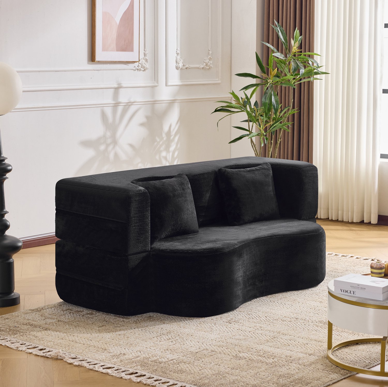 CHICFURN Slaapbank - Opvouwbaar 2-in-1 - Vloerstaand - Zwart