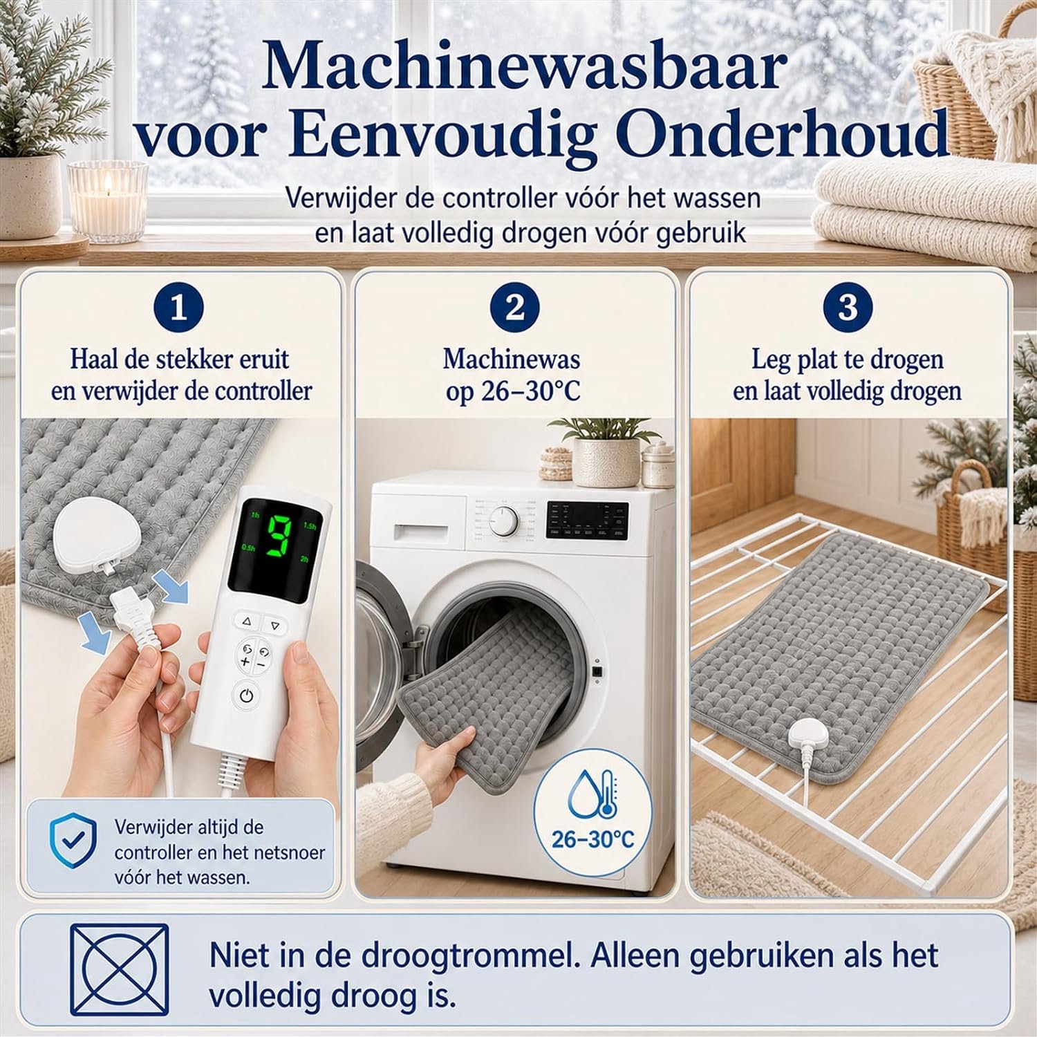 VHV-Elektrische deken 30x60cm - 9 temperatuurinstellingen, 4 timerfuncties - 75W wasbare elektrische deken met automatische uitschakelfunctie - Grijs – foto 2