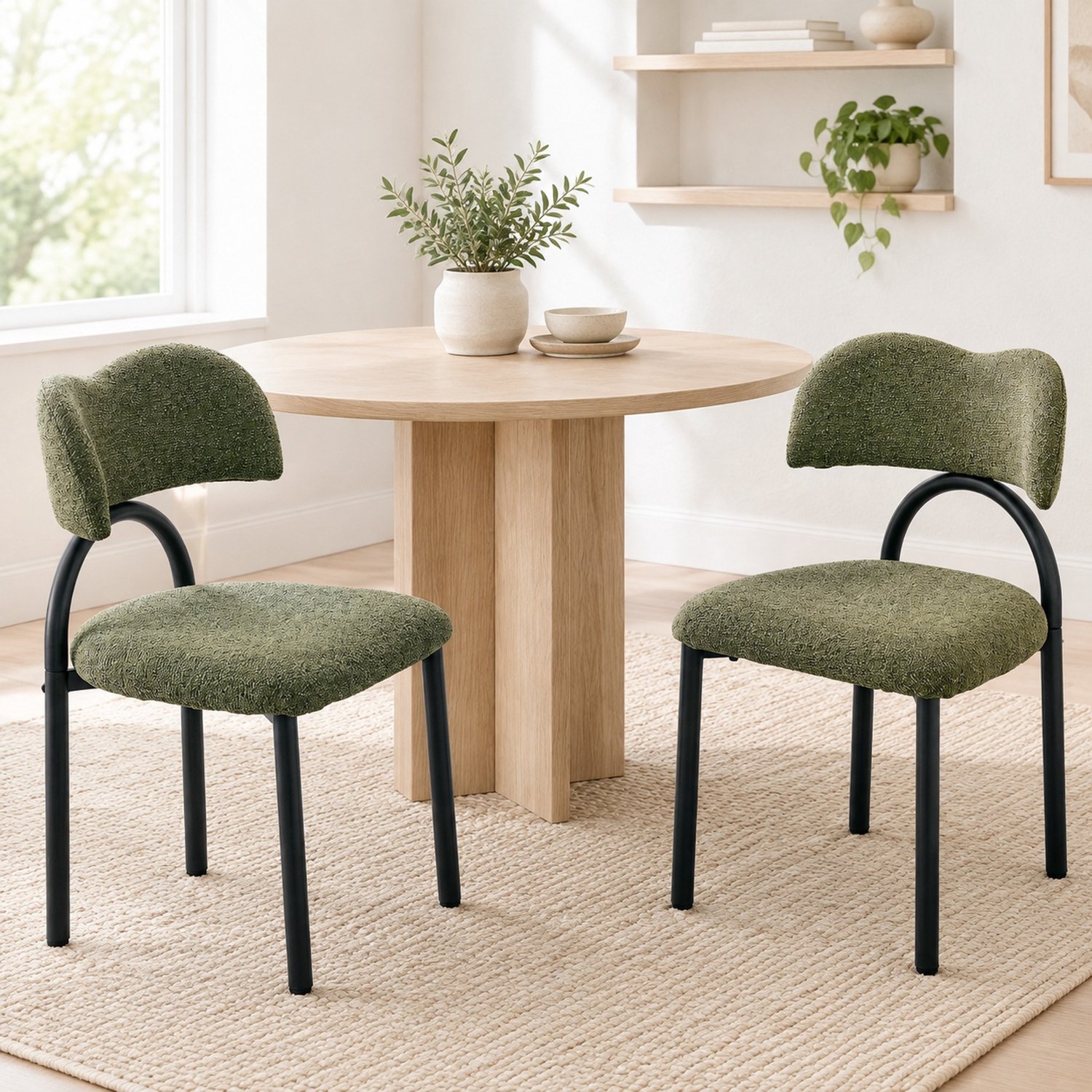 MODFU Eetkamerstoelen Set Van 2 - Gewatteerde Zitting En Rugleuning - Groen - Stof