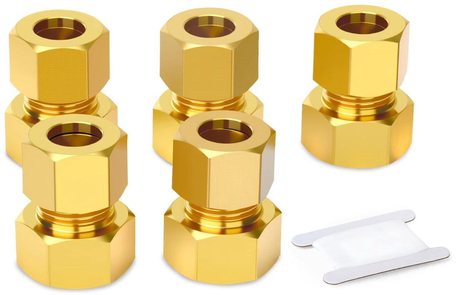 Set van 5 Messing Compressiebuiskoppelingen, 12mm OD x 1/2" BSP