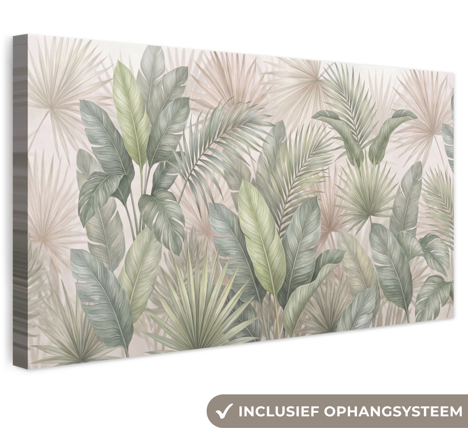 Canvas schilderij 60x30 cm - Exclusieve wanddecoratie Planten - Tropisch - Bladeren - Groen - Natuur - Muurdecoratie woonkamer - Slaapkamer decoratie - Kamer accessoires - Schilderijen op canvas
