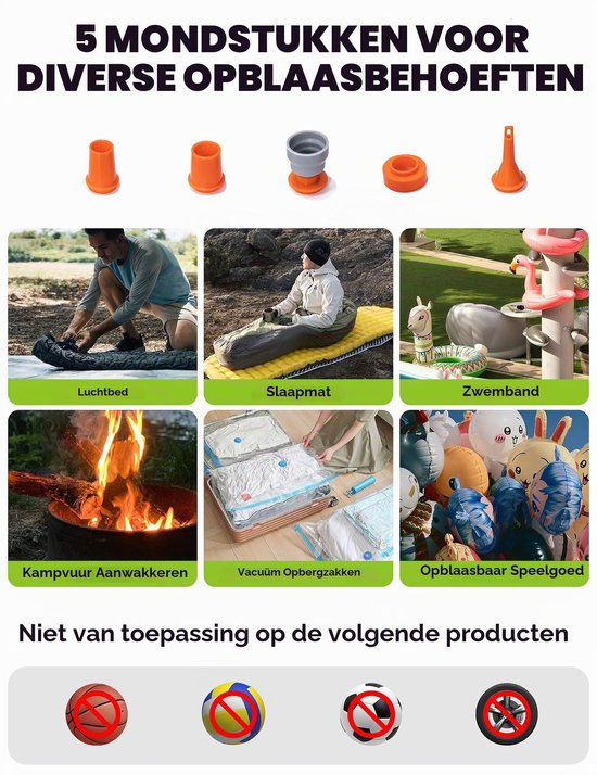 Mini-elektrische luchtpomp, draagbaar, ultralicht, 45 g, pomp met USB-snellading, 5 luchtmondstukken, verlichting, oppompen, leeg laten lopen voor luchtbedden, zwemringen, vacuümzakken — afbeelding 5