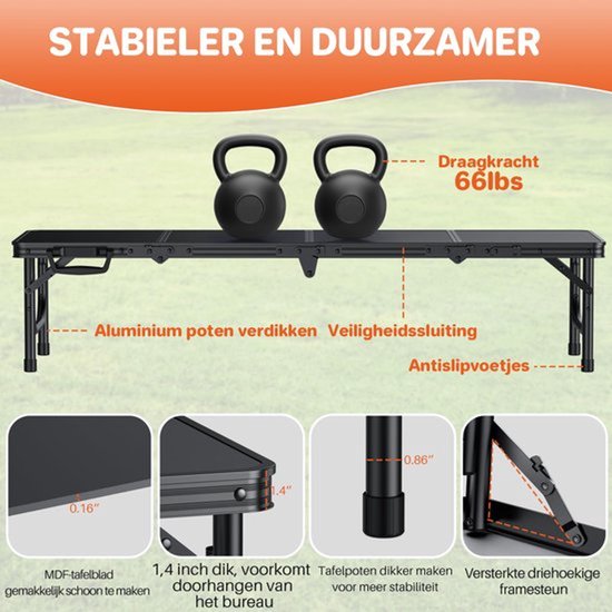 1,16m lage opvouwbare picknicktafel (116x40x26cm), dikkere aluminium poten strandtafel met handvat en draagtas, lichtgewicht kleine campingtafel voor picknick, strand, camping, feest, zwart — afbeelding 5