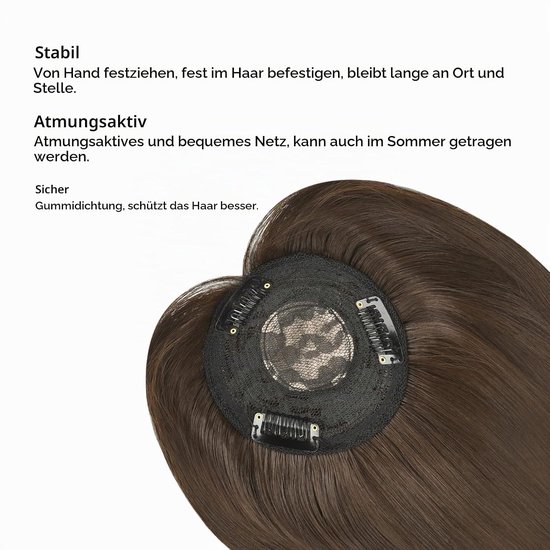 Haar topper voor vrouwen met 3 clips, glad synthetisch haarstuk voor dun haar — afbeelding 4