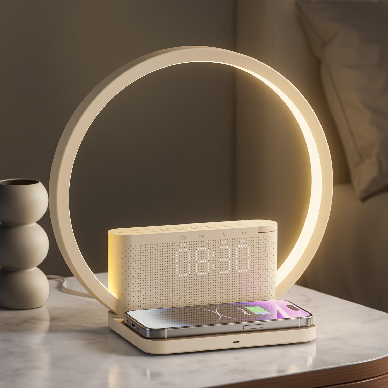 Dimbare Tafel Lamp met Draadloze Oplaadfunctie en Alarmfunctie