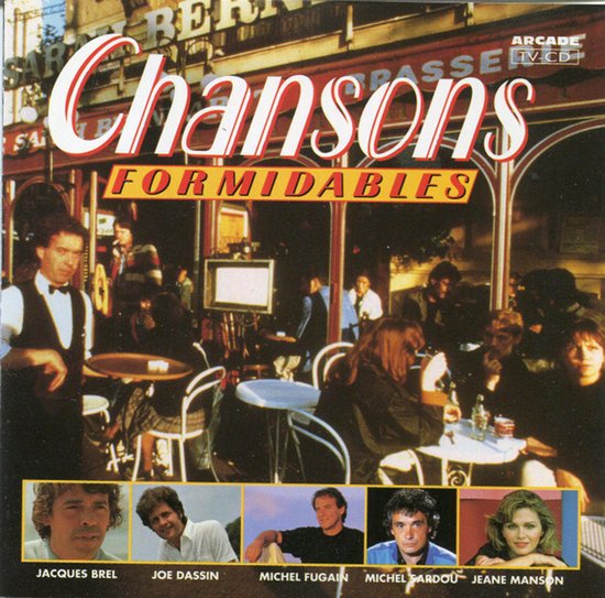 CD-hoes Chansons Formidables met foto van een druk terras en portretten van vijf Franse zangers.