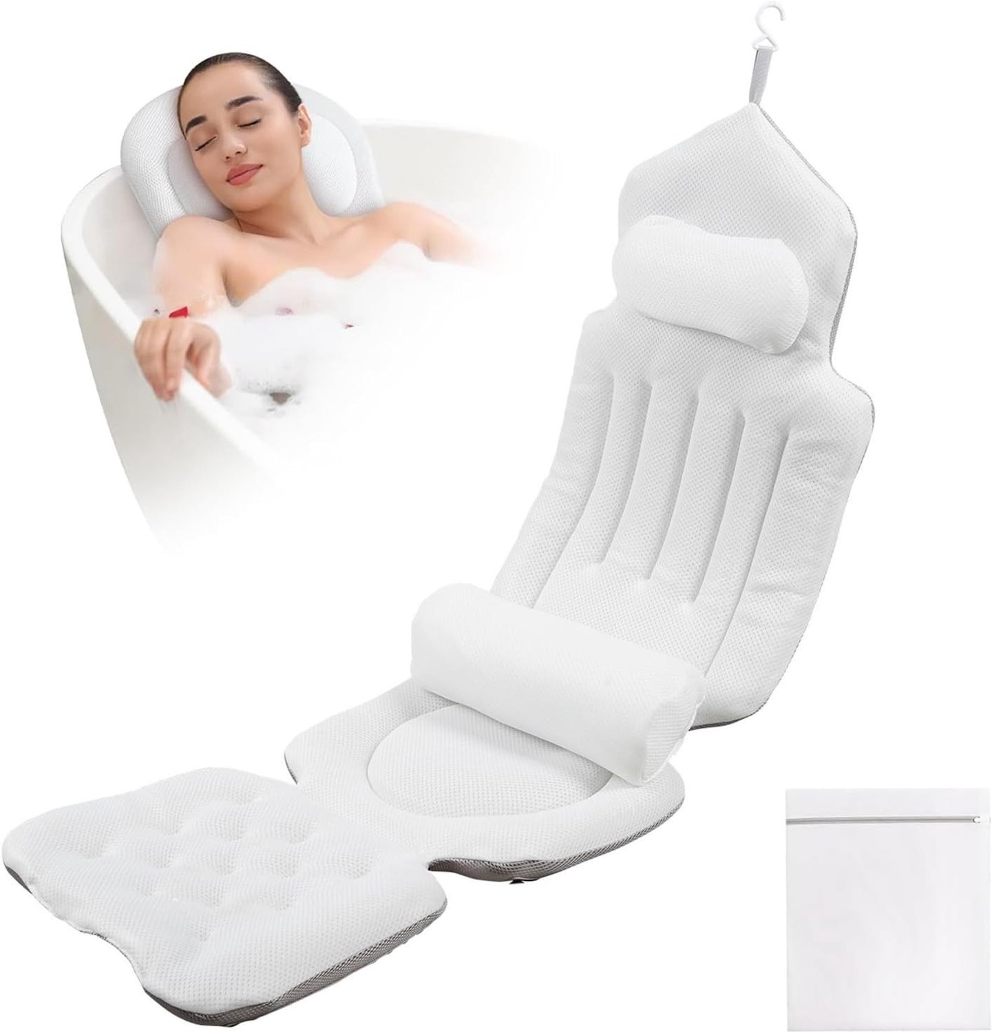 Comfortabel Badkussen voor Volledig Lichaam met Waszak - Ademend, Antislip en Ontspannend Accessoire voor Bad en Wellness