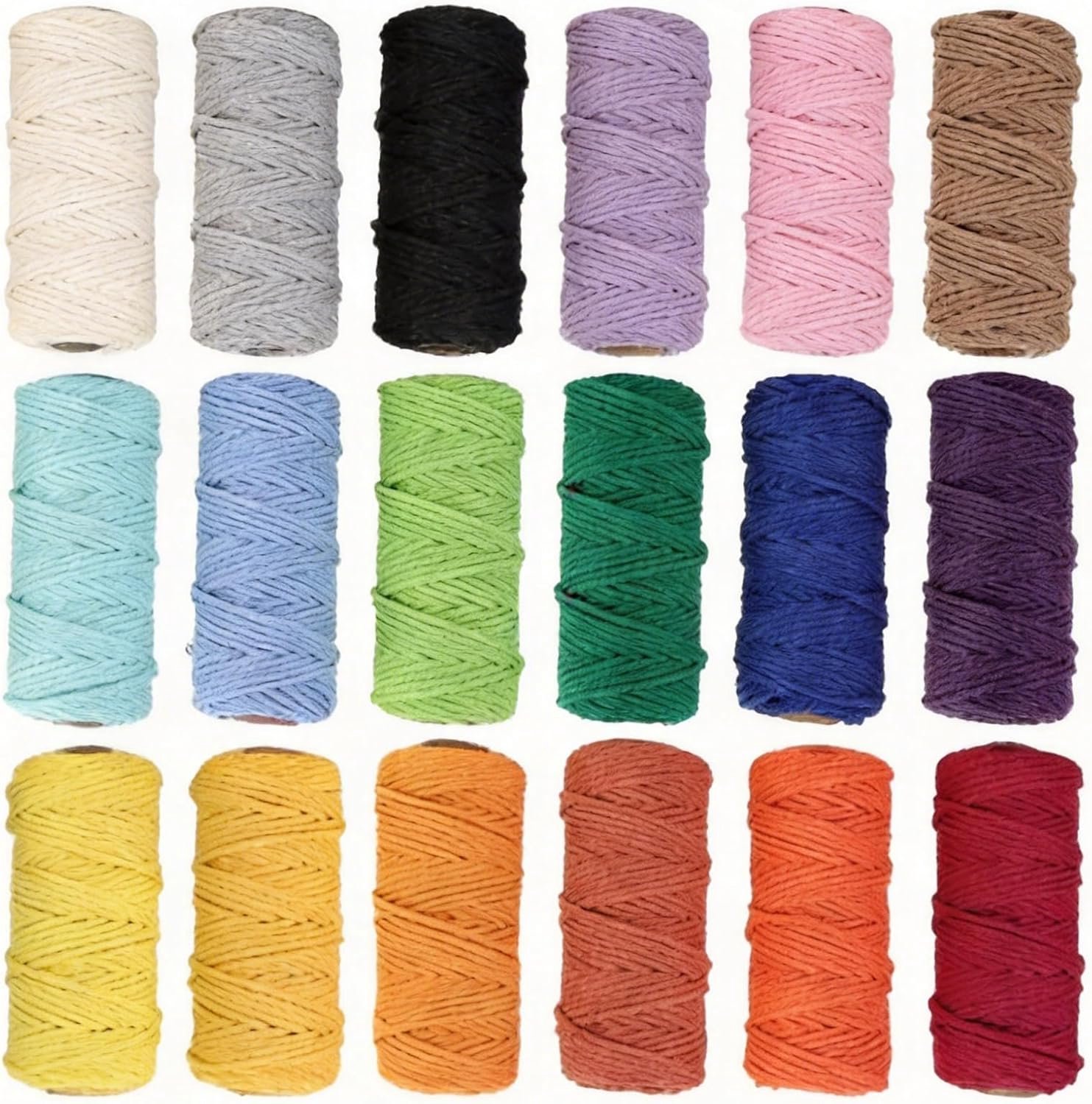 3 mm, katoengaren, katoenen koord, katoenen koord, macramégaren voor doe-het-zelf handwerk, plantenhangers, boho-decoratie (18 stuks, 3 mm, gemengd)