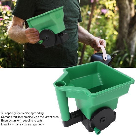 3L Handmatige kleine arbeidsbesparende draagbare gazontuinstrooier voor kunstmest Zoutgroen Compact lichtgewicht duurzaam PP-materiaal — afbeelding 2