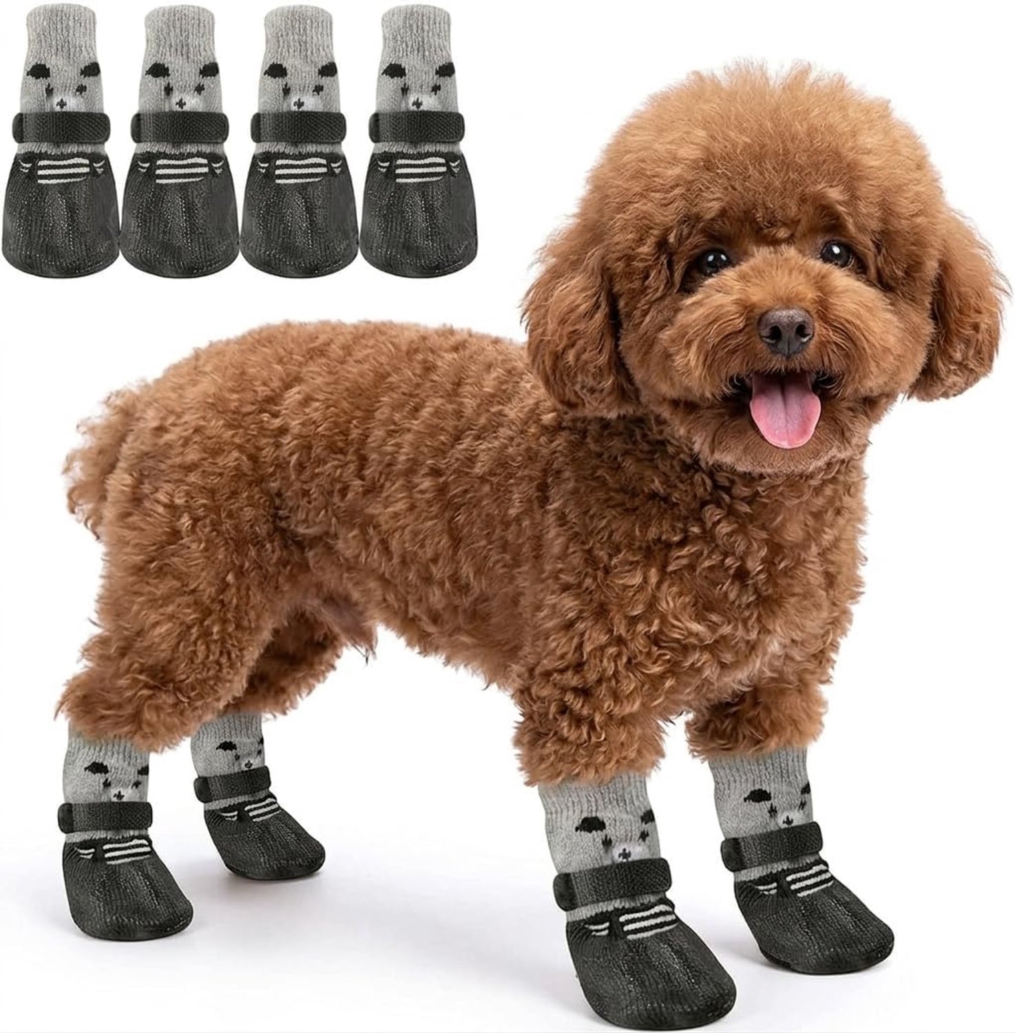 4 stuks waterdichte hondensokken, antislip, pootbescherming, hondenschoenen, sokken voor kleine en middelgrote honden zoals mopshond, Franse buldog, zwart, maat M