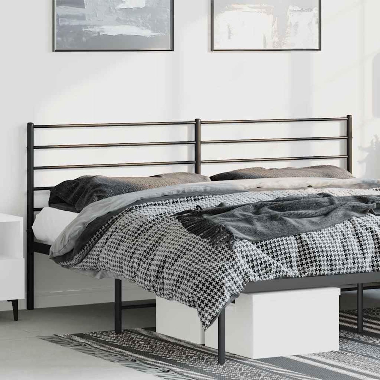 Vervangbaar hoofdeinde, zwart, 193 cm, van gepoedercoat staal voor robuustheid en stabiliteit. Stijlvol ontwerp past in elke slaapkamer en sterke poten
