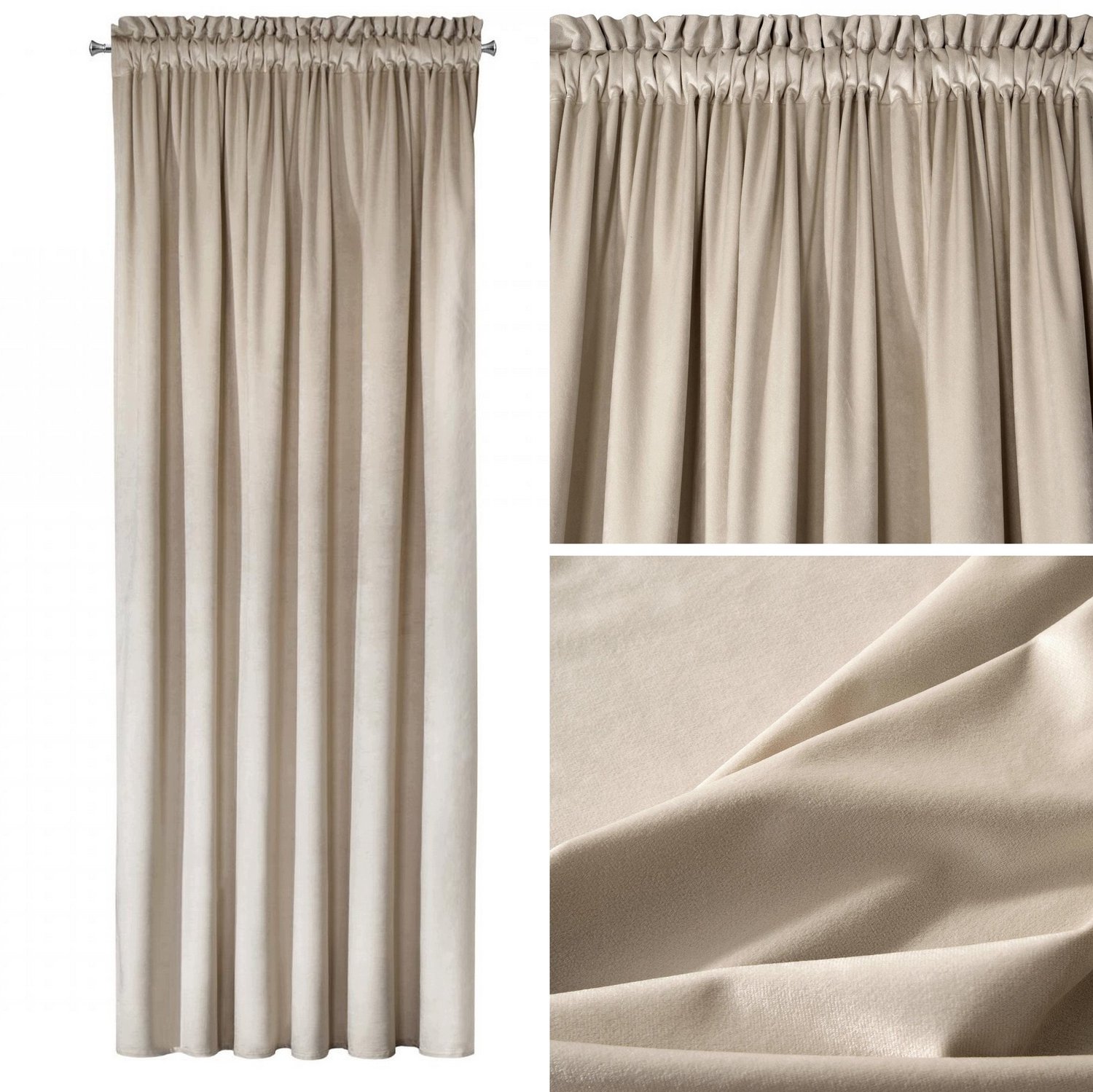NAMI Velours Gordijn 140x270 cm Beige - Kant-en-klaar met Plissering