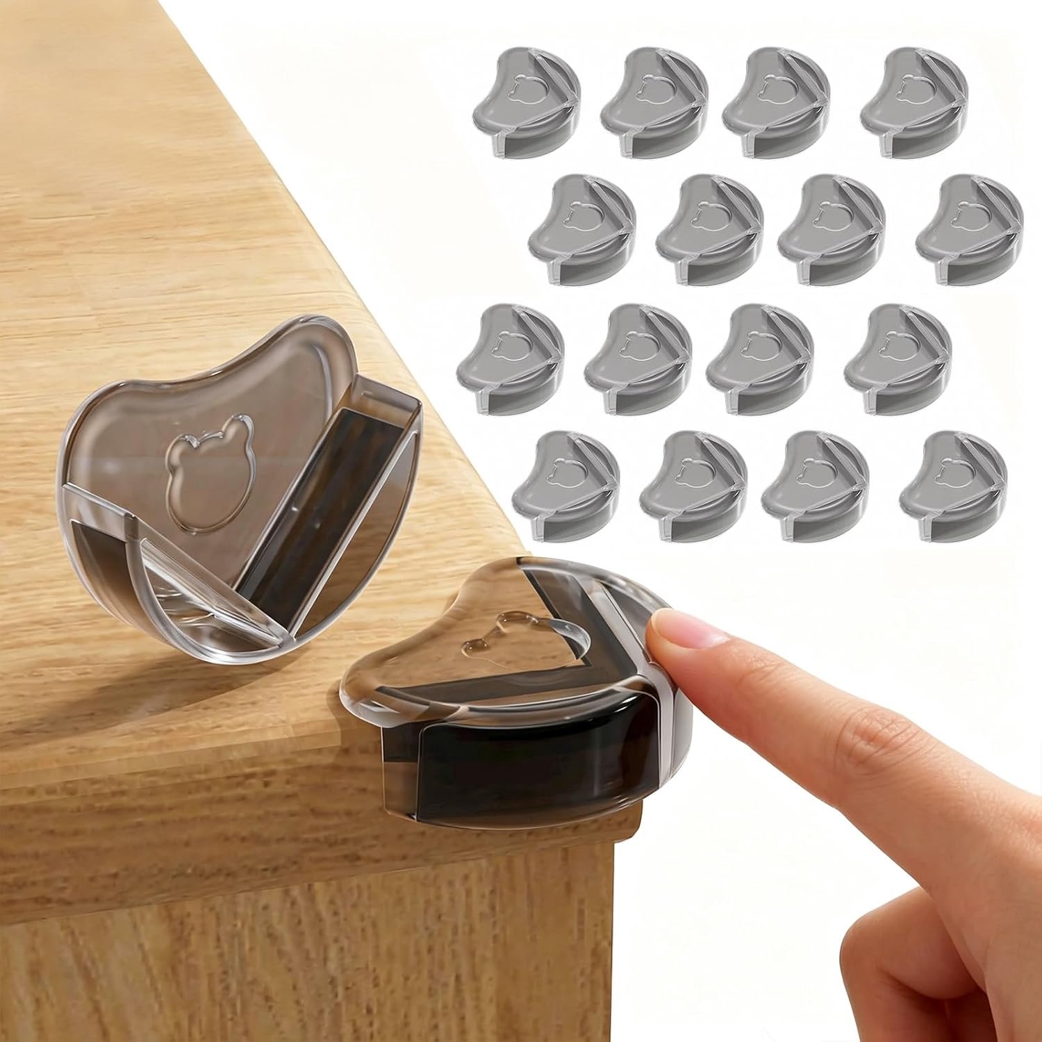 Hoekbescherming voor baby's, set van 16, zelfklevende beschermhoeken van zacht pvc, stootbescherming voor tafel, meubels en kast, BPA-vrij, zonder resten te verwijderen, kinderbeveiliging
