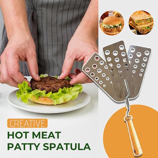 Hete vleespastetspatel, 3-in-1 design, grillspatel, grillspatel, sleufspatel, teppanyaki-spatel, veelzijdig kookgerei voor grill, braadpan, barbecue, steak — afbeelding 5