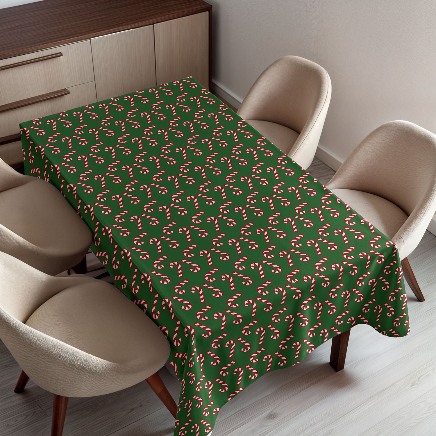 ABAKUHAUS Kerst Tafelkleed, Zuurstokken en Lolly’s Klassiek Patroon voor Feestdagen en Kerst, Rechthoekig Tafelkleed voor Eetkamer Keukendecoratie, 130 x 150 cm, Wit Groen