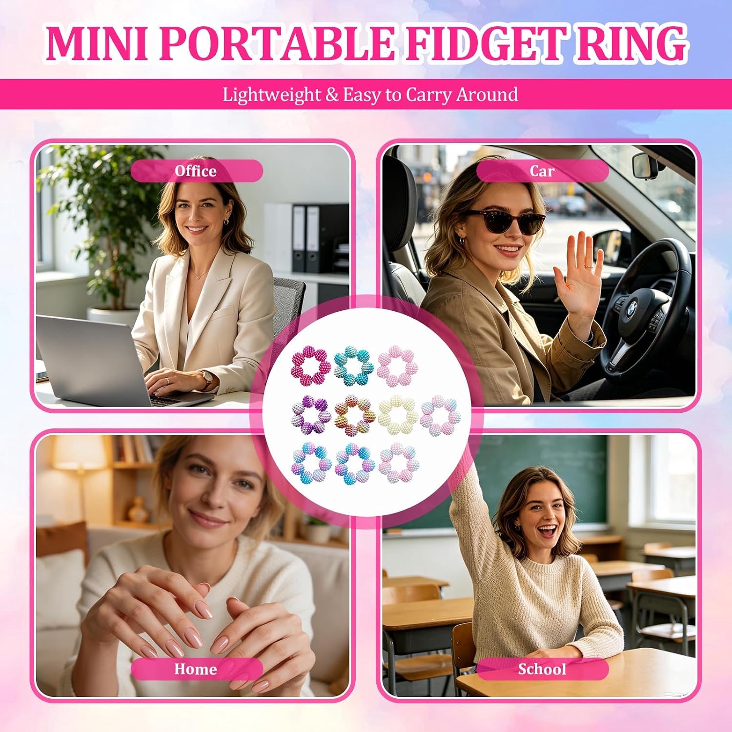 10 stuks Fidget Ring Toys kleurrijke vingermassageringen met stekels