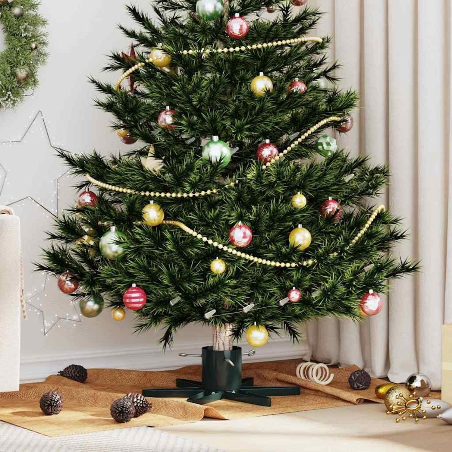 Kerstboomstandaard van staal, 50 x 50 x 15,5 cm, voor dennenboom tot 13 cm stamdiameter, groen