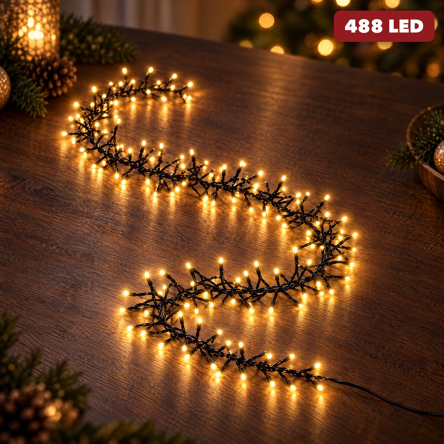 Cheqo® Clusterverlichting 488 LED - 3 Meter - Warm Wit - Kerstverlichting - Kerstboomverlichting - Kerstlampjes - Micro Clusterverlichting - LED Verlichting - Lichtsnoer - Feestverlichting voor Binnen en Buiten - met Timer - Dimbaar