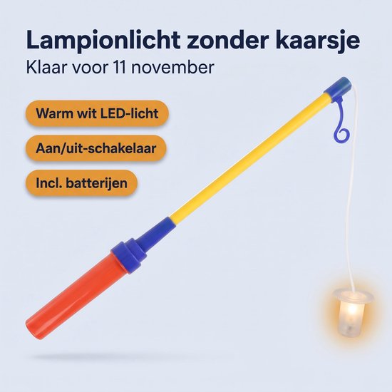 Cheqo® Lampionstokje 50 cm met LED Lichtje - Sint Maarten - Lampion Lampje - 11 November - Lantaarnstok - voor Kinderen - Warm Wit - Halloween - Kinderfeestje - Inclusief Batterijen — afbeelding 3